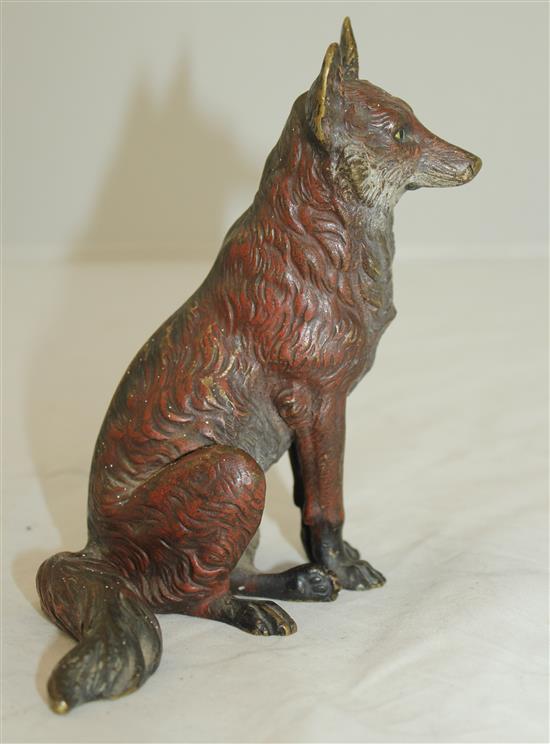 An Austrian cold painted bronze model of a seated fox, 5.25in.